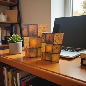 Pair (2) Faux Book Hidden Storage Antiqued Cover Felt Lined Magnet Close